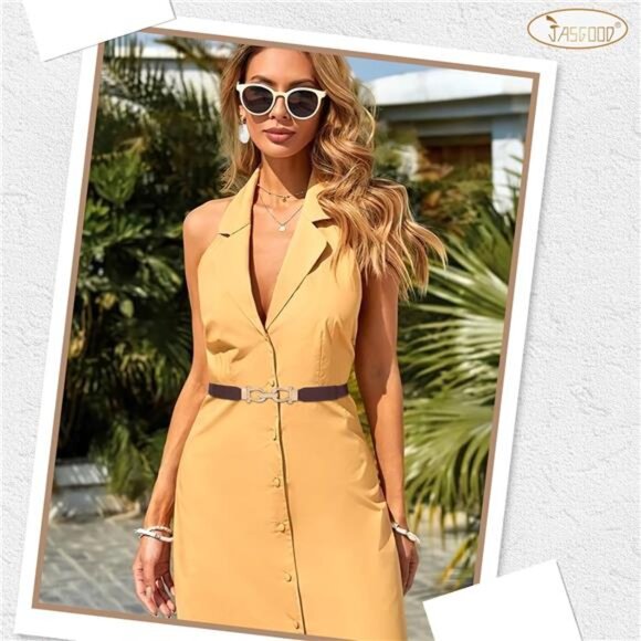 2 Women Stretchy Waist Belt Retro Elastic Skinny Belt for Ladies with main image 5